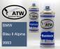 Preview: BMW, Blau II Alpina, 9993: 400ml Sprühdose + 400ml Klarlack - Set, von ATW Autoteile West.